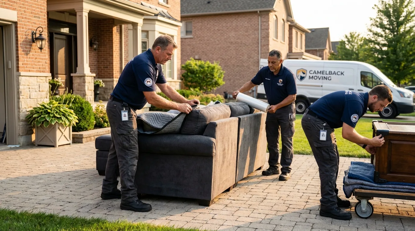 Large estate moving crew wrapping furniture in New London, MO