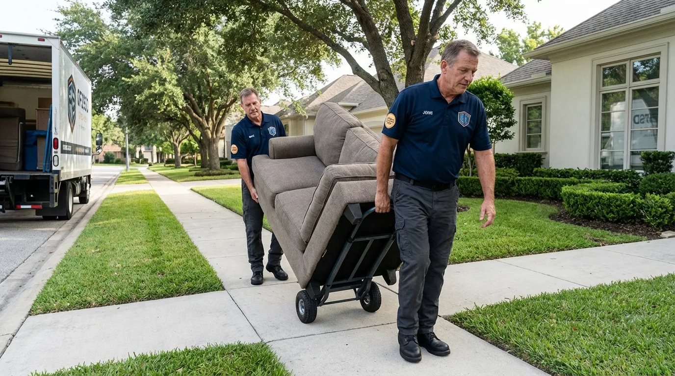 Local residential moving crew loading furniture in New London, MO